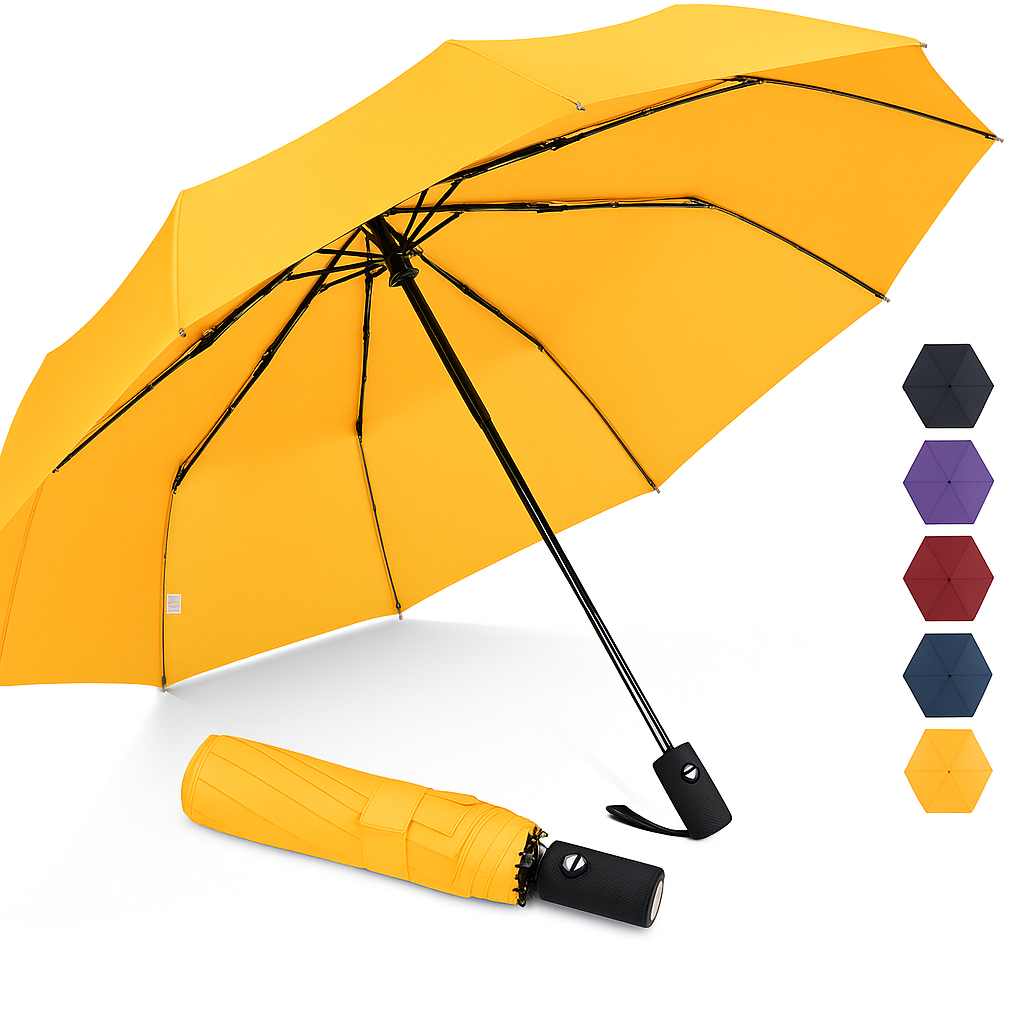 10 Ribs Portable Collapsible Umbrellas for Rain Windproof | Yellow